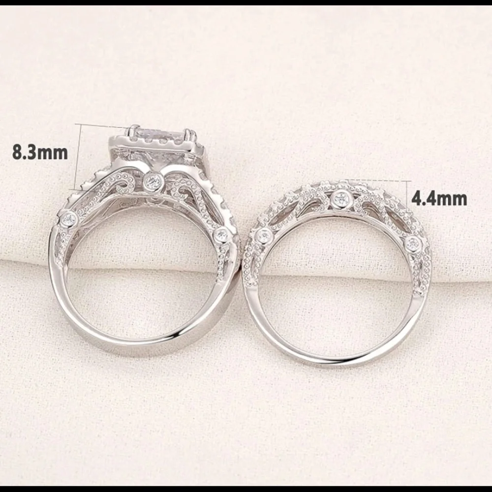 4Ct Engagement Ring for Women Sterling Silver Cubic Zirconia Wedding Bands Set - Picture 4 of 6